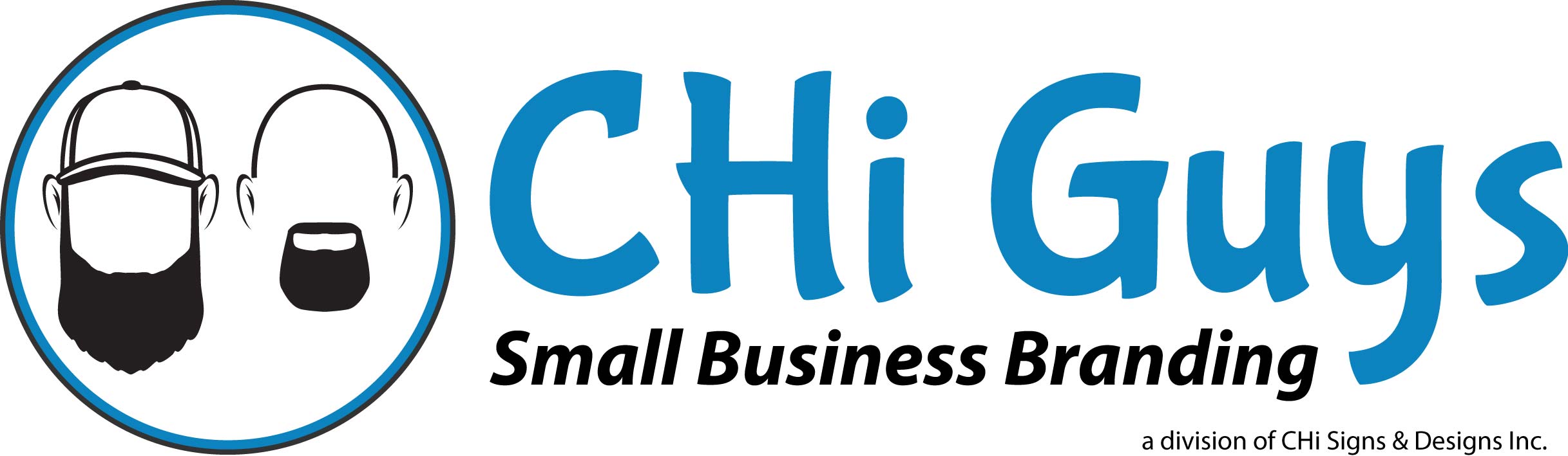 CHi Guys 2025 logo. Small circle with the CHi Guys heads logo, CHi Guys in Blue with the tag line Small Business Branding.